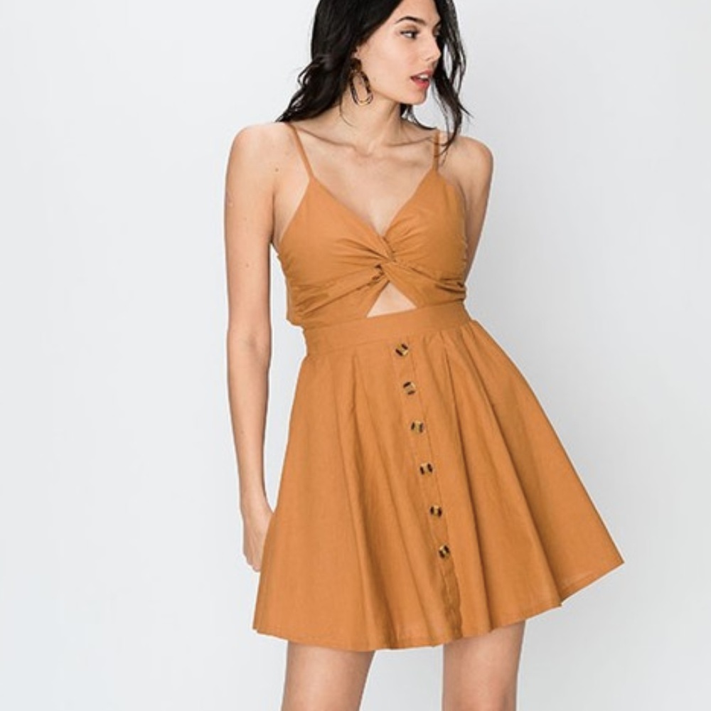 button down speghitti strap dress cut out dress